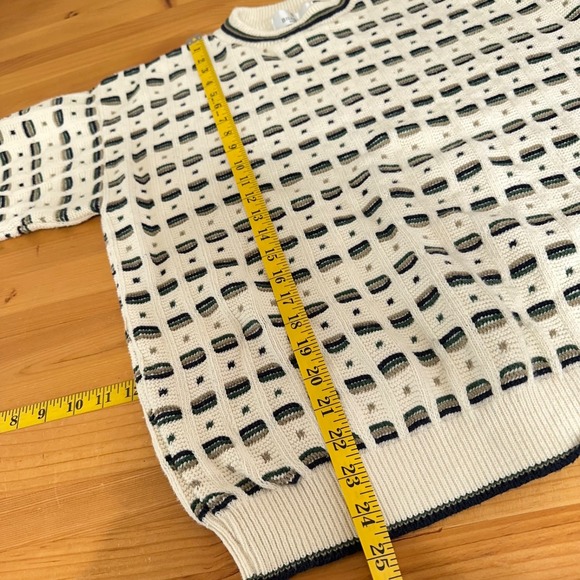 Vintage Sweater Men M 90s Grandpa Retro Geometric Textured Crewneck Pullover - Picture 5 of 8